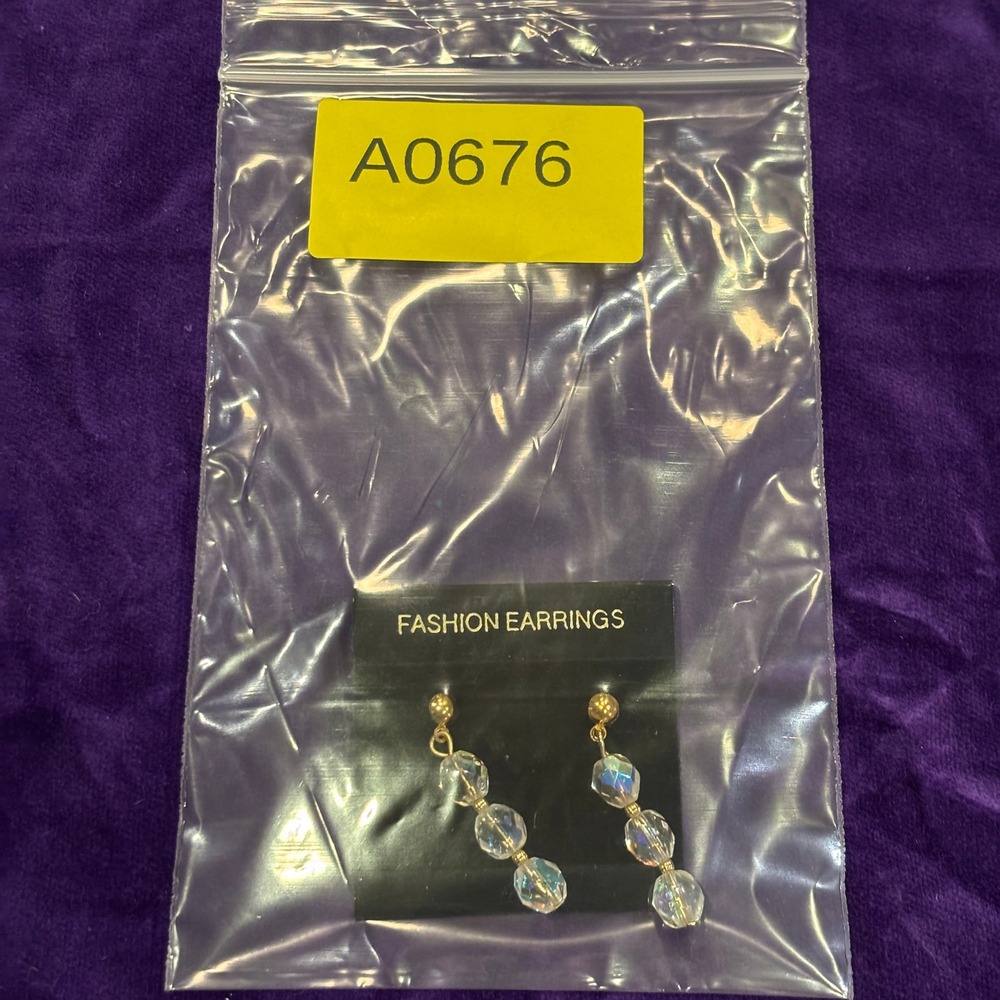 Iridescent Aurora Borealis Triple Bead Dangle Fashion Jewelry Drop Earrings - Picture 5 of 5